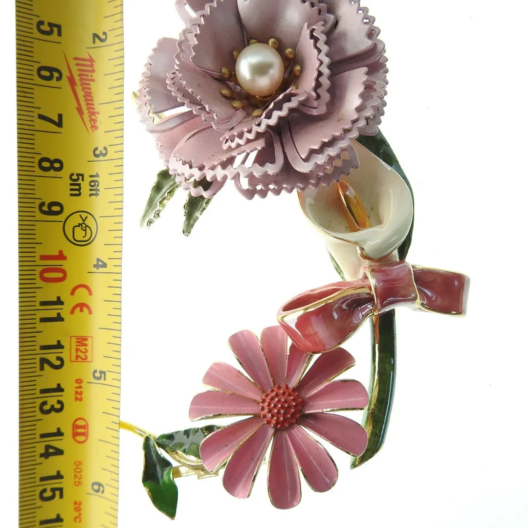 Vintage enamel flower brooches collection