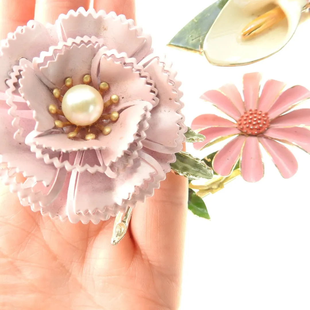 Vintage enamel flower brooches collection