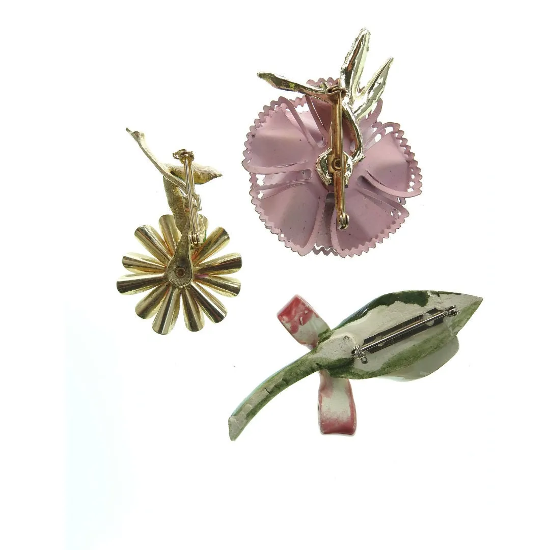 Vintage enamel flower brooches collection