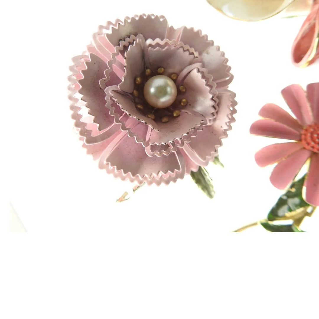 Vintage enamel flower brooches collection