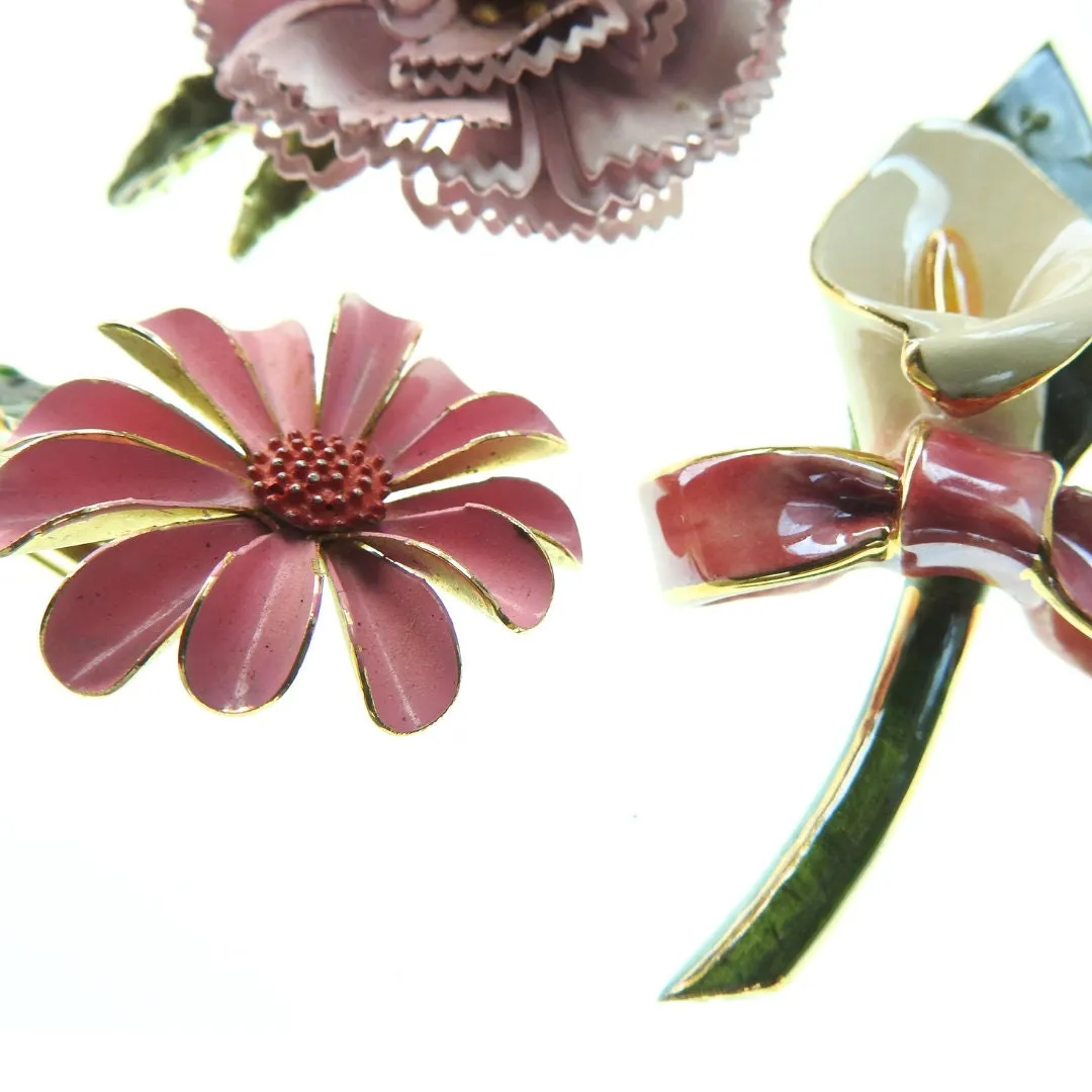 Vintage enamel flower brooches collection