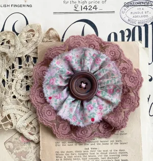 Vintage floral and lace brooch.