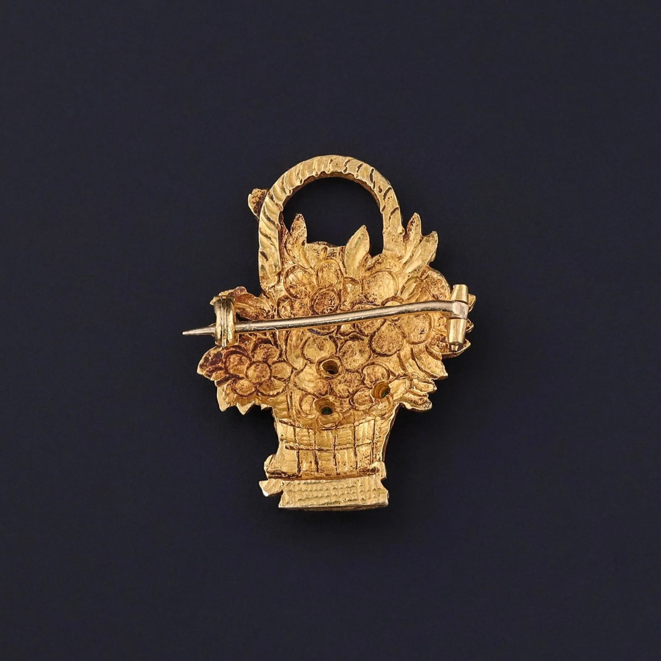 Vintage Flower Basket Brooch of 14k Gold