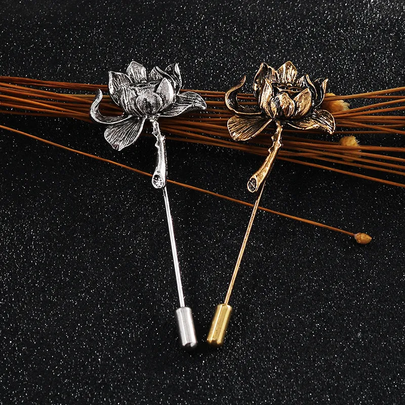 Vintage Gold Silver Lotus Brooch Lapel Pin 6pcs