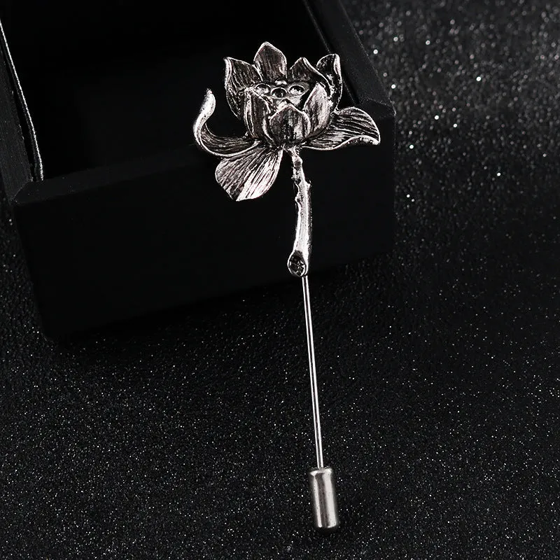 Vintage Gold Silver Lotus Brooch Lapel Pin 6pcs