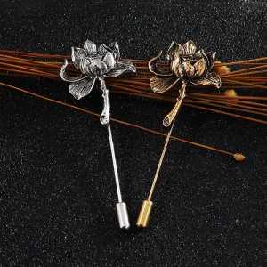 Vintage Gold Silver Lotus Brooch Lapel Pin 6pcs