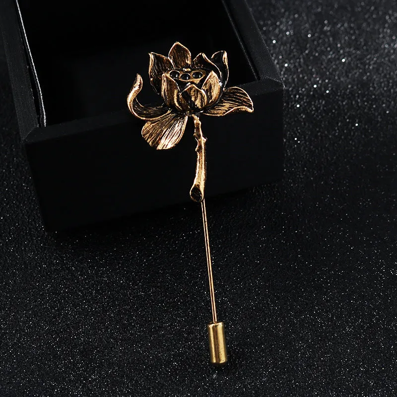 Vintage Gold Silver Lotus Brooch Lapel Pin 6pcs