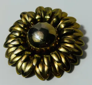 Vintage Gold-Tone Sunflower Brooch – 3-Layer Petal Design (1970s, Unsigned)