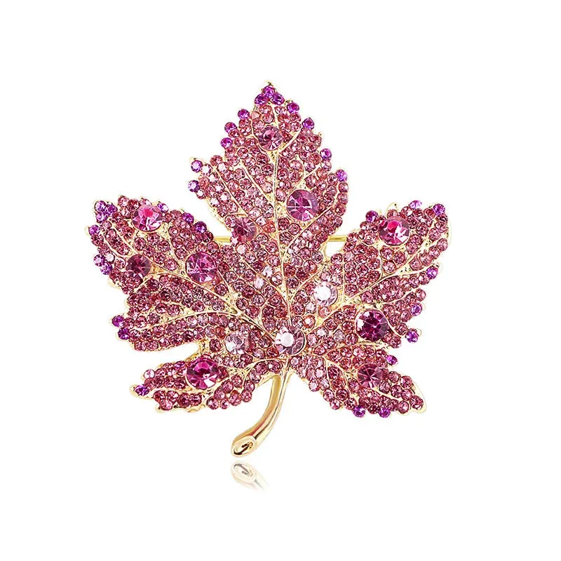 Vintage Large Rhinestone Red Maple Leaf Brooches For Women Men Suit Elegant Crystal Plant Leaves Brooch Pin Luxury Jewelry Gifts
