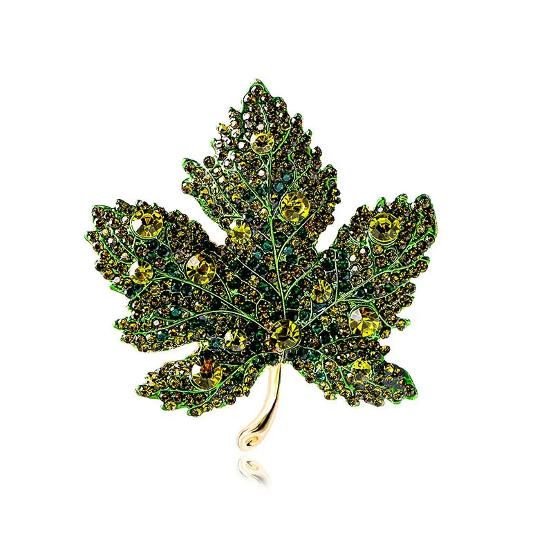 Vintage Large Rhinestone Red Maple Leaf Brooches For Women Men Suit Elegant Crystal Plant Leaves Brooch Pin Luxury Jewelry Gifts