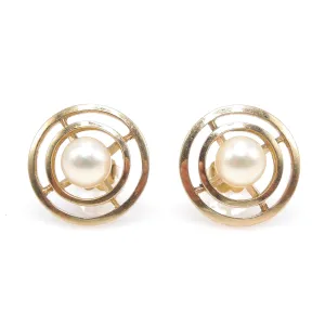 Vintage Mikimoto 14K Yellow Gold and Pearl Cufflinks, Converted to Earrings