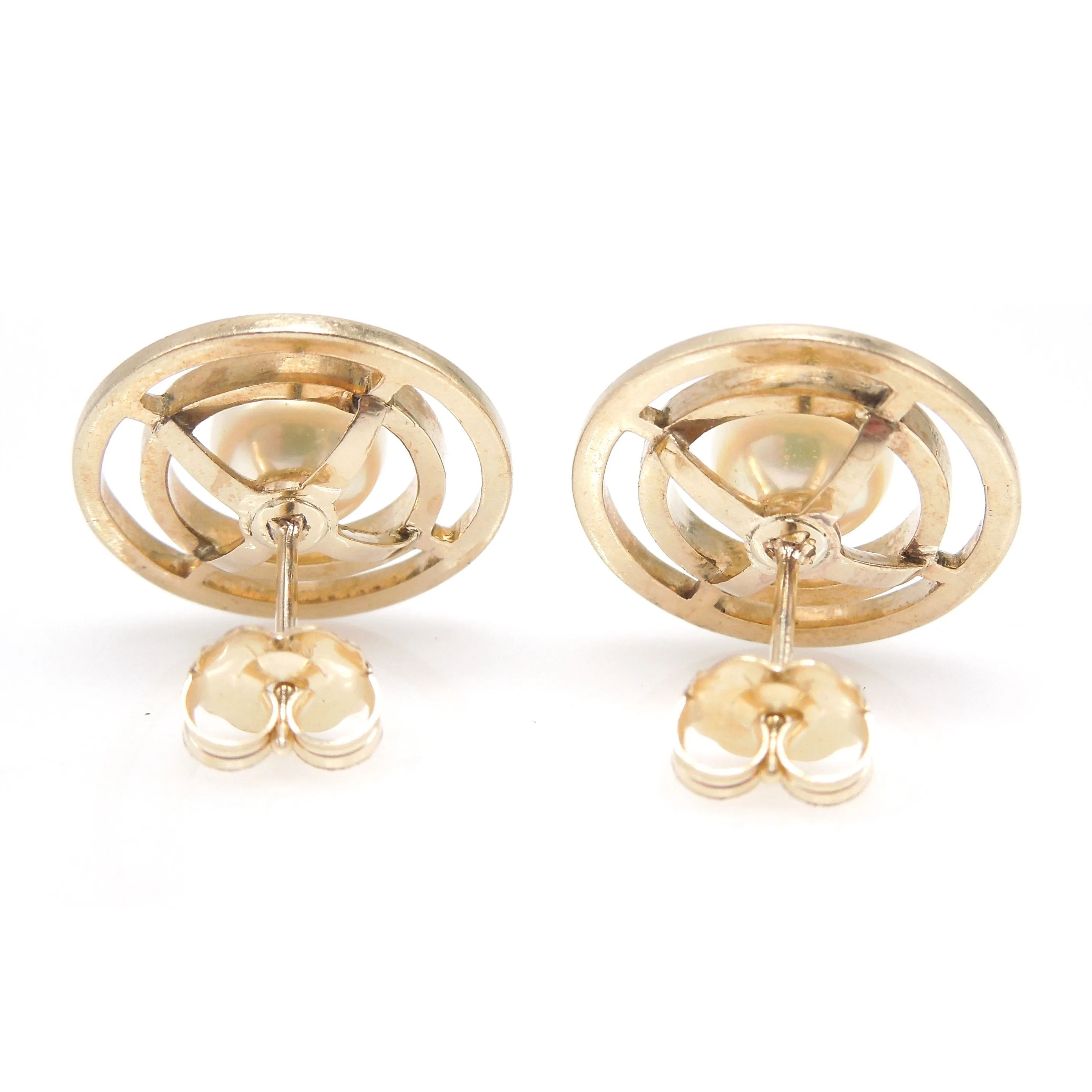 Vintage Mikimoto 14K Yellow Gold and Pearl Cufflinks, Converted to Earrings