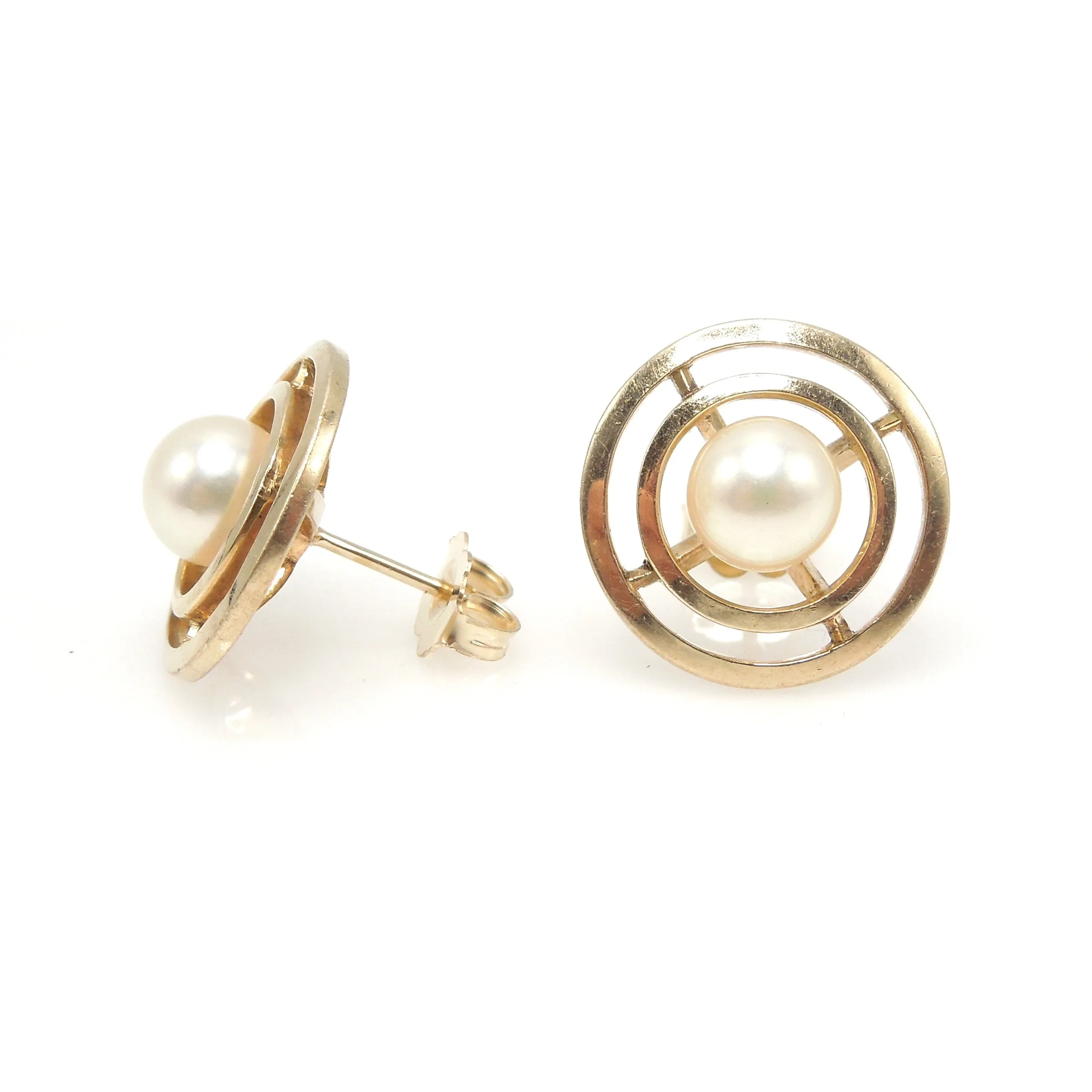 Vintage Mikimoto 14K Yellow Gold and Pearl Cufflinks, Converted to Earrings