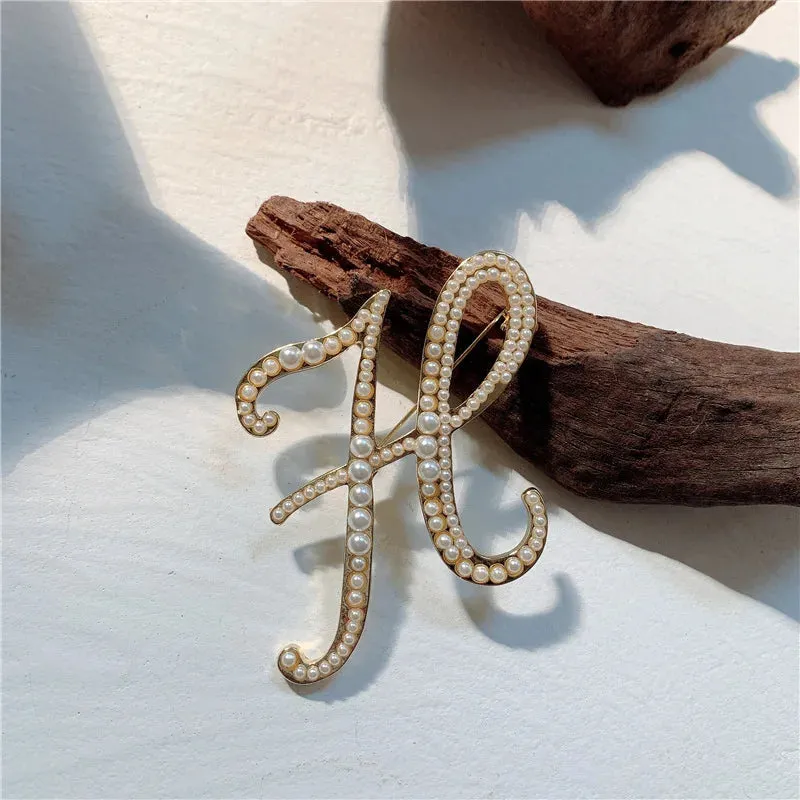 Vintage Pearl Letter Brooches Pins
