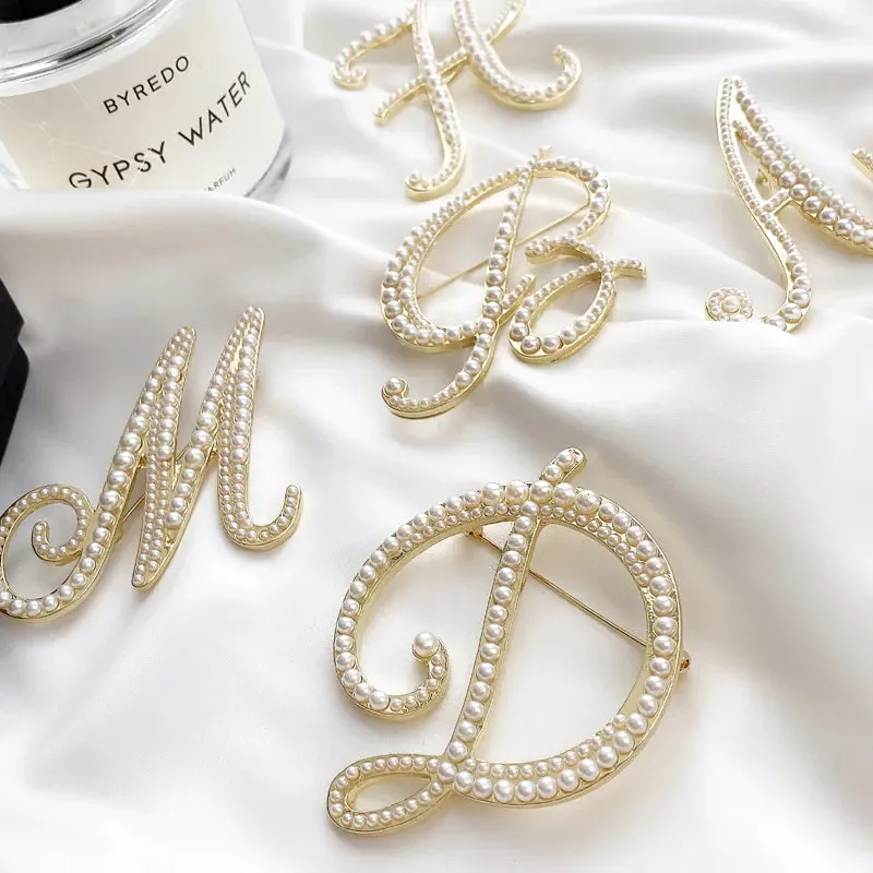 Vintage Pearl Letter Brooches Pins