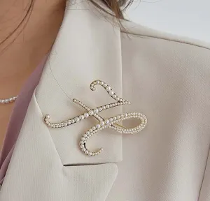 Vintage Pearl Letter Brooches Pins