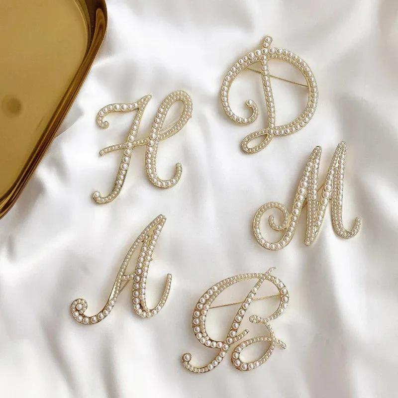 Vintage Pearl Letter Brooches Pins