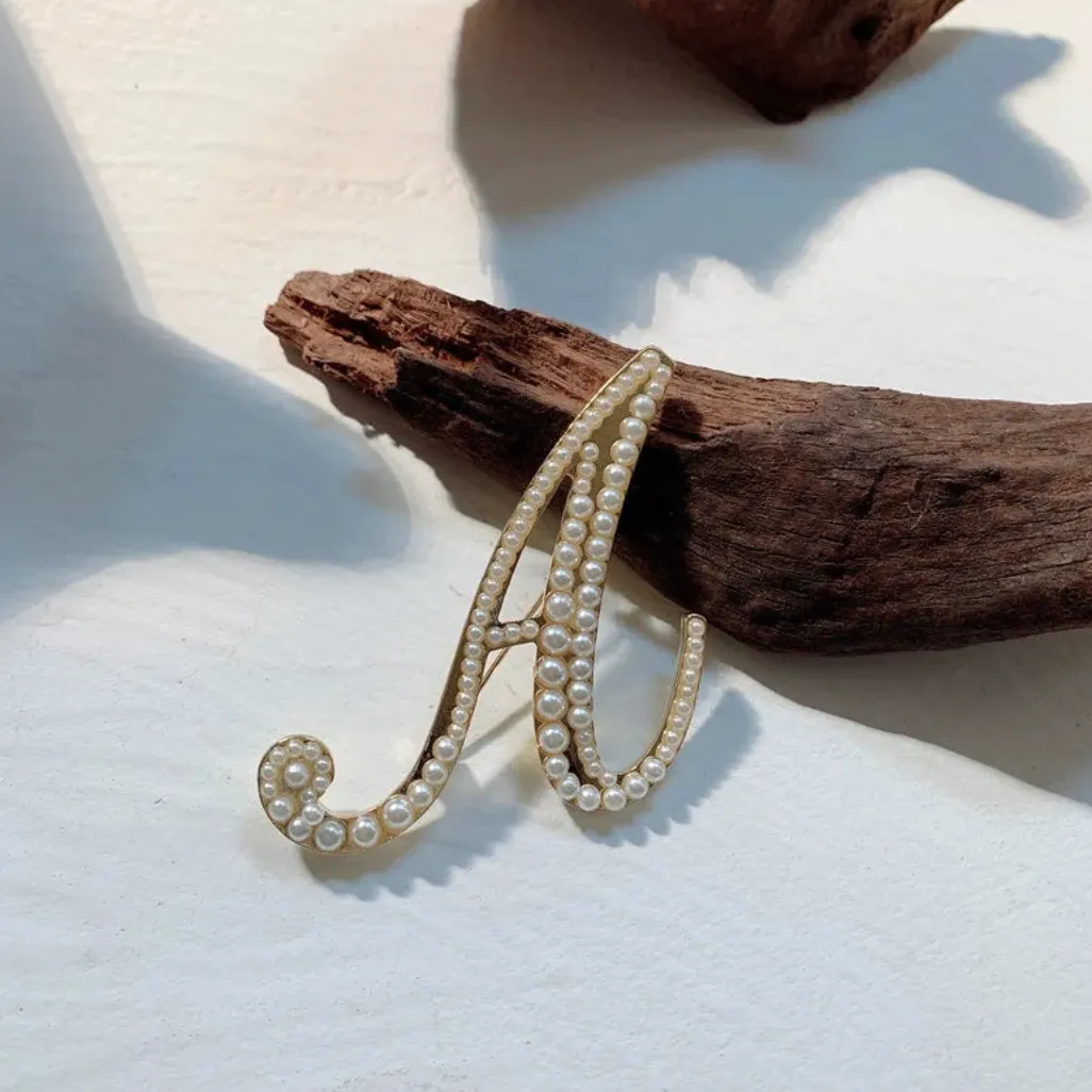 Vintage Pearl Letter Brooches Pins