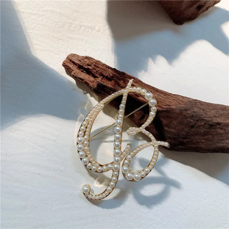 Vintage Pearl Letter Brooches Pins