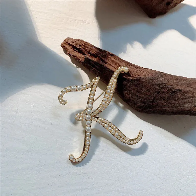 Vintage Pearl Letter Brooches Pins