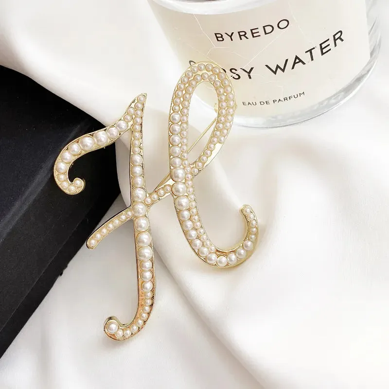 Vintage Pearl Letter Brooches Pins