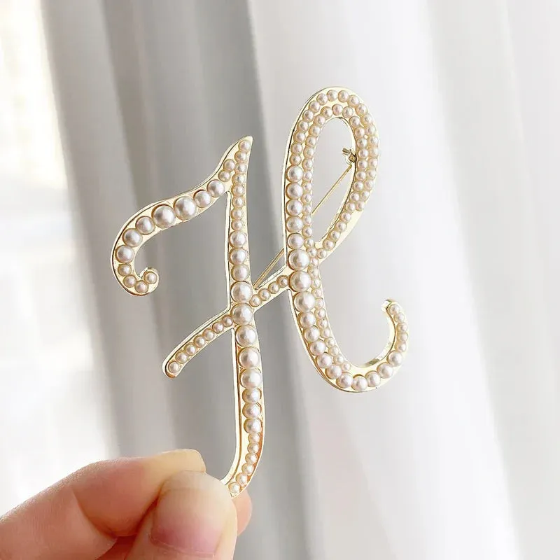 Vintage Pearl Letter Brooches Pins