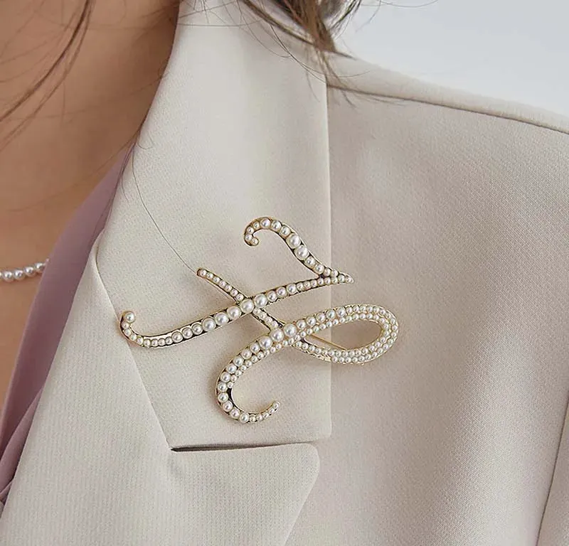 Vintage Pearl Letter Brooches Pins