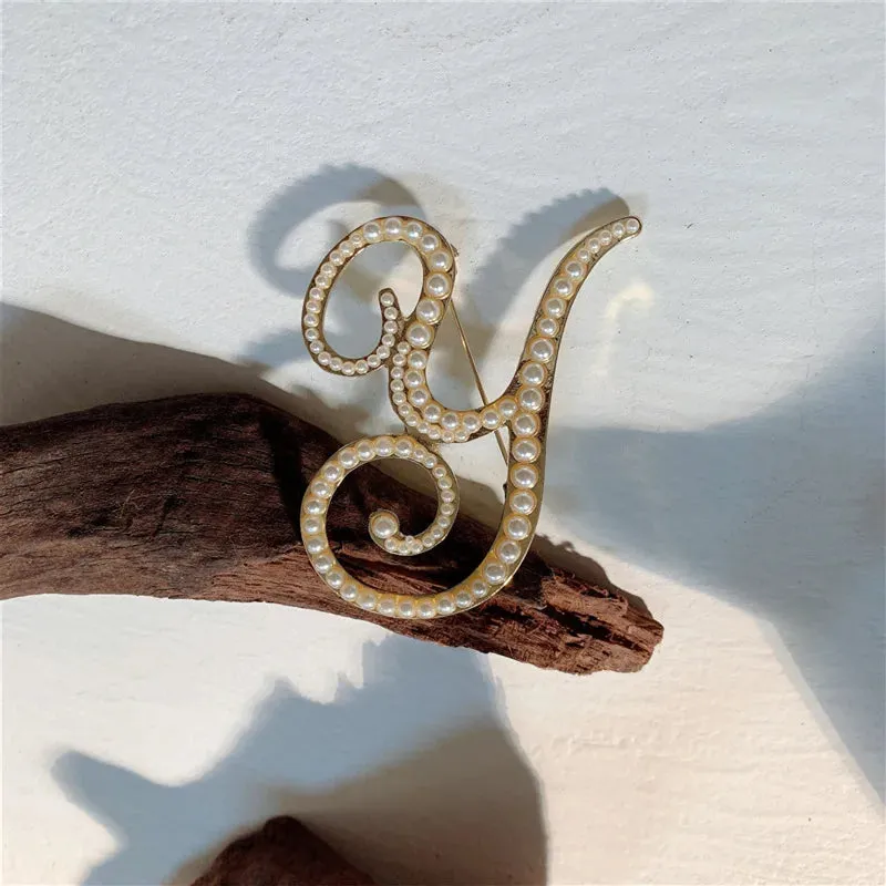 Vintage Pearl Letter Brooches Pins