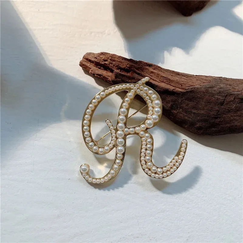 Vintage Pearl Letter Brooches Pins