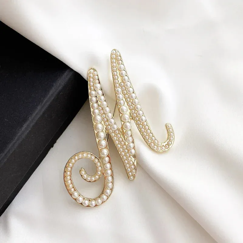 Vintage Pearl Letter Brooches Pins