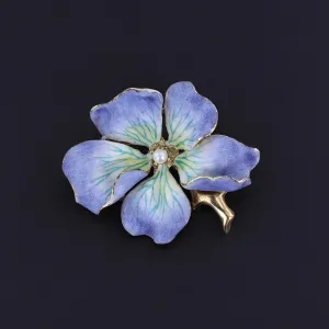 Vintage Purple Enamel Flower Brooch of 14k Gold