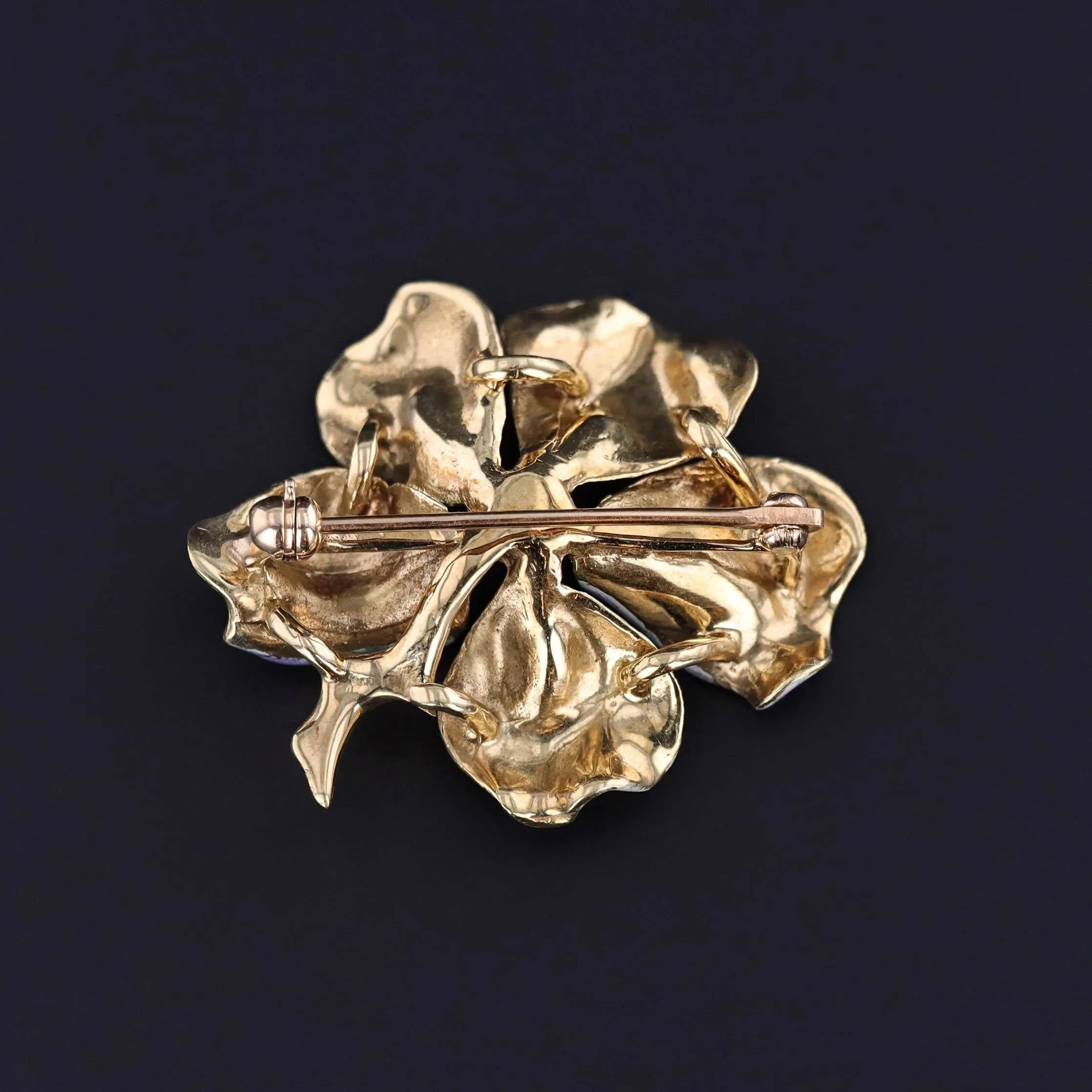 Vintage Purple Enamel Flower Brooch of 14k Gold