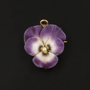 Vintage Purple Enamel Pansy Brooch of 14k Gold