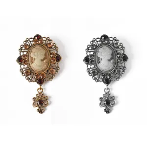 Vintage Queen Relief Metal Brooch with Rhinestones 2 Pack(Gold and Silver)