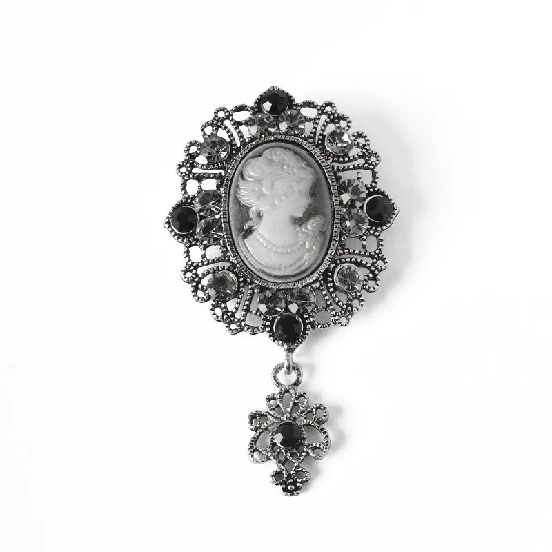 Vintage Queen Relief Metal Brooch with Rhinestones 2 Pack(Gold and Silver)
