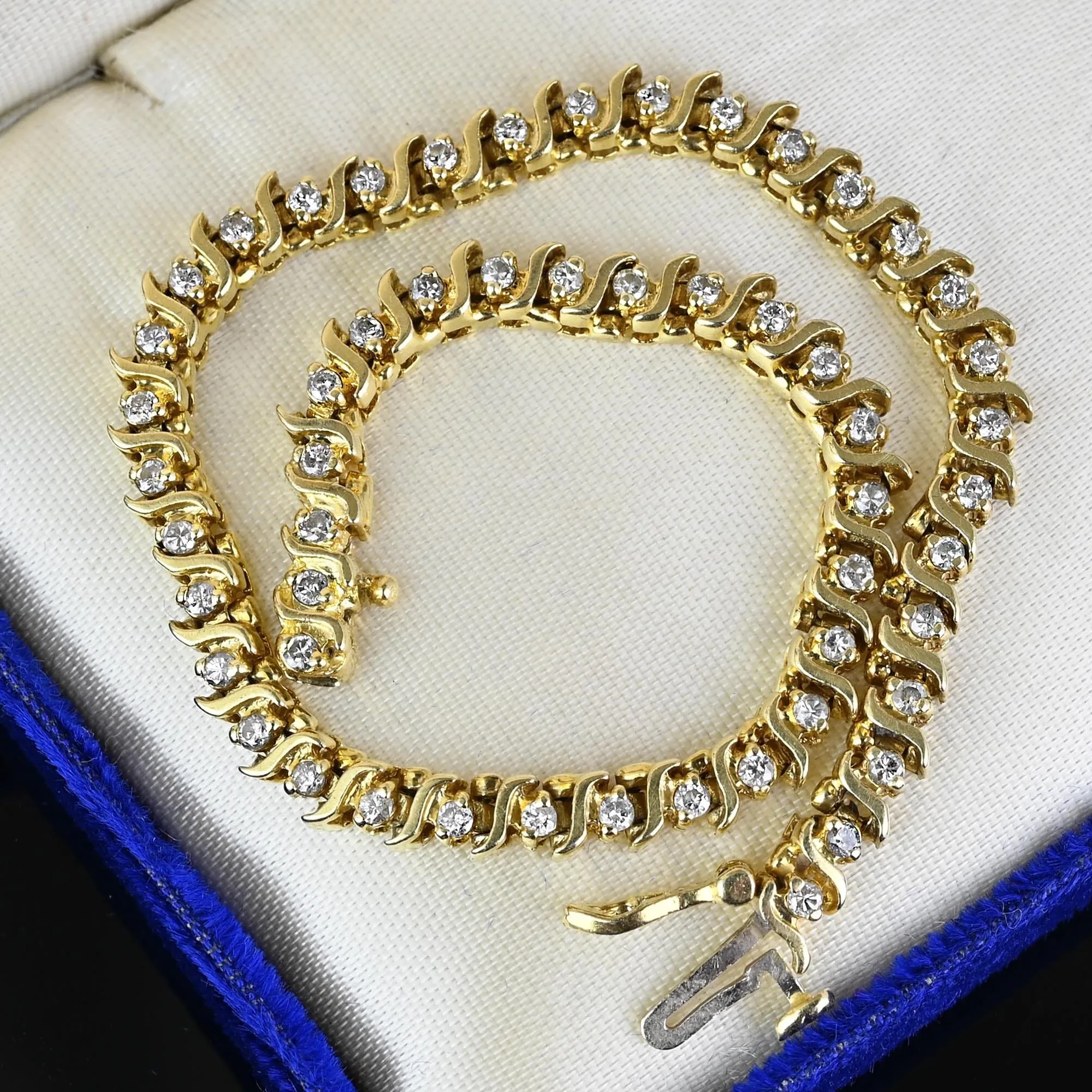 Vintage S Curve 14K Gold Diamond Tennis Bracelet