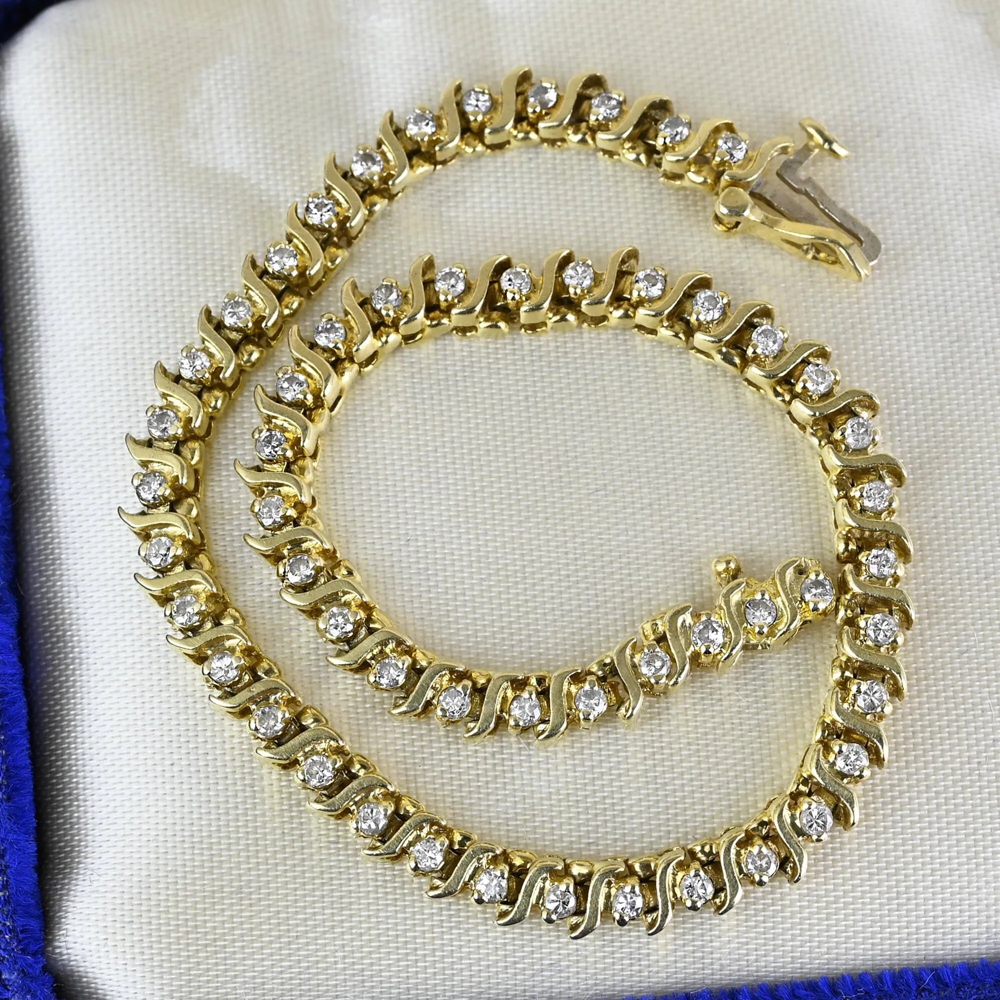 Vintage S Curve 14K Gold Diamond Tennis Bracelet