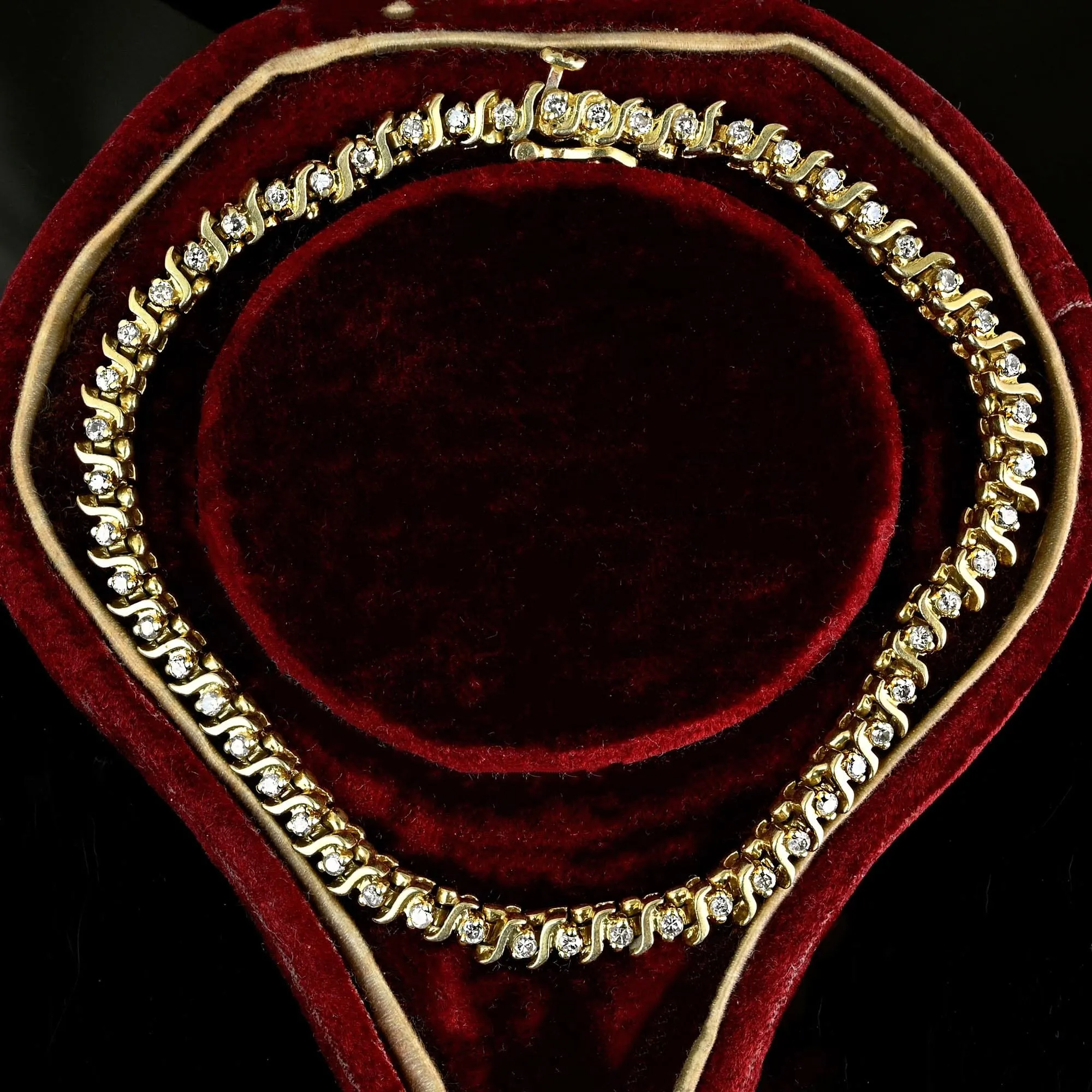 Vintage S Curve 14K Gold Diamond Tennis Bracelet