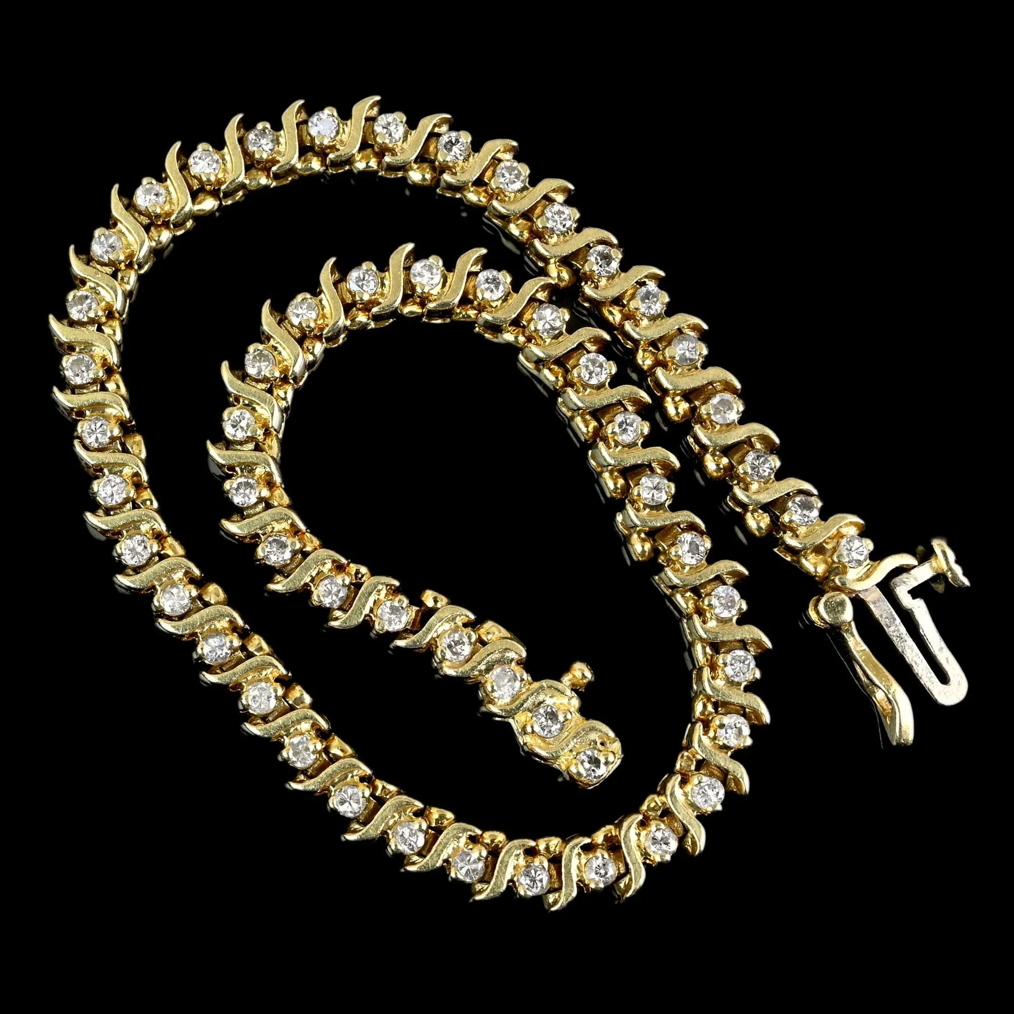 Vintage S Curve 14K Gold Diamond Tennis Bracelet