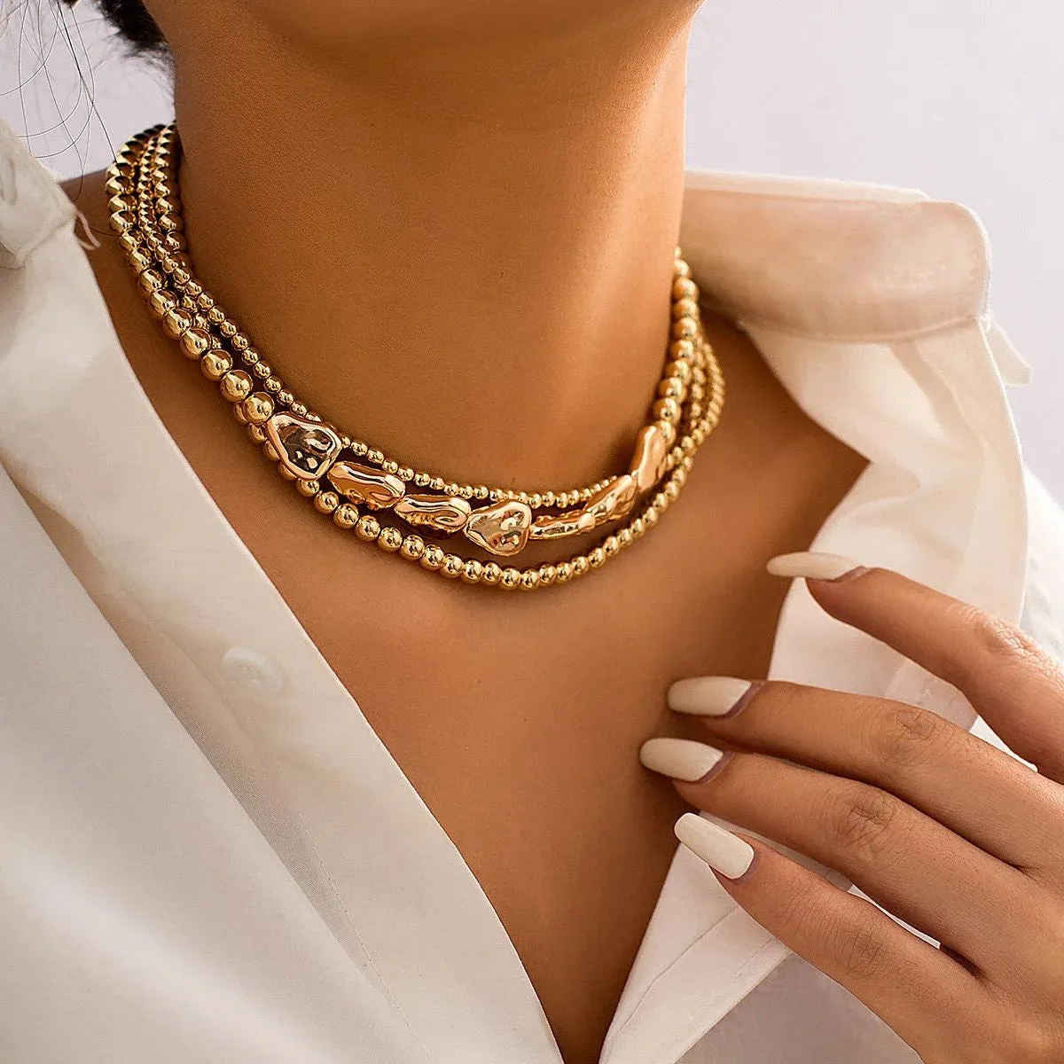 Vintage Silver-plate Geometric Exaggerated Artificial Pearl Chain Necklace For Women Female Fashion Boho Y2K Girl Jewelry Gift