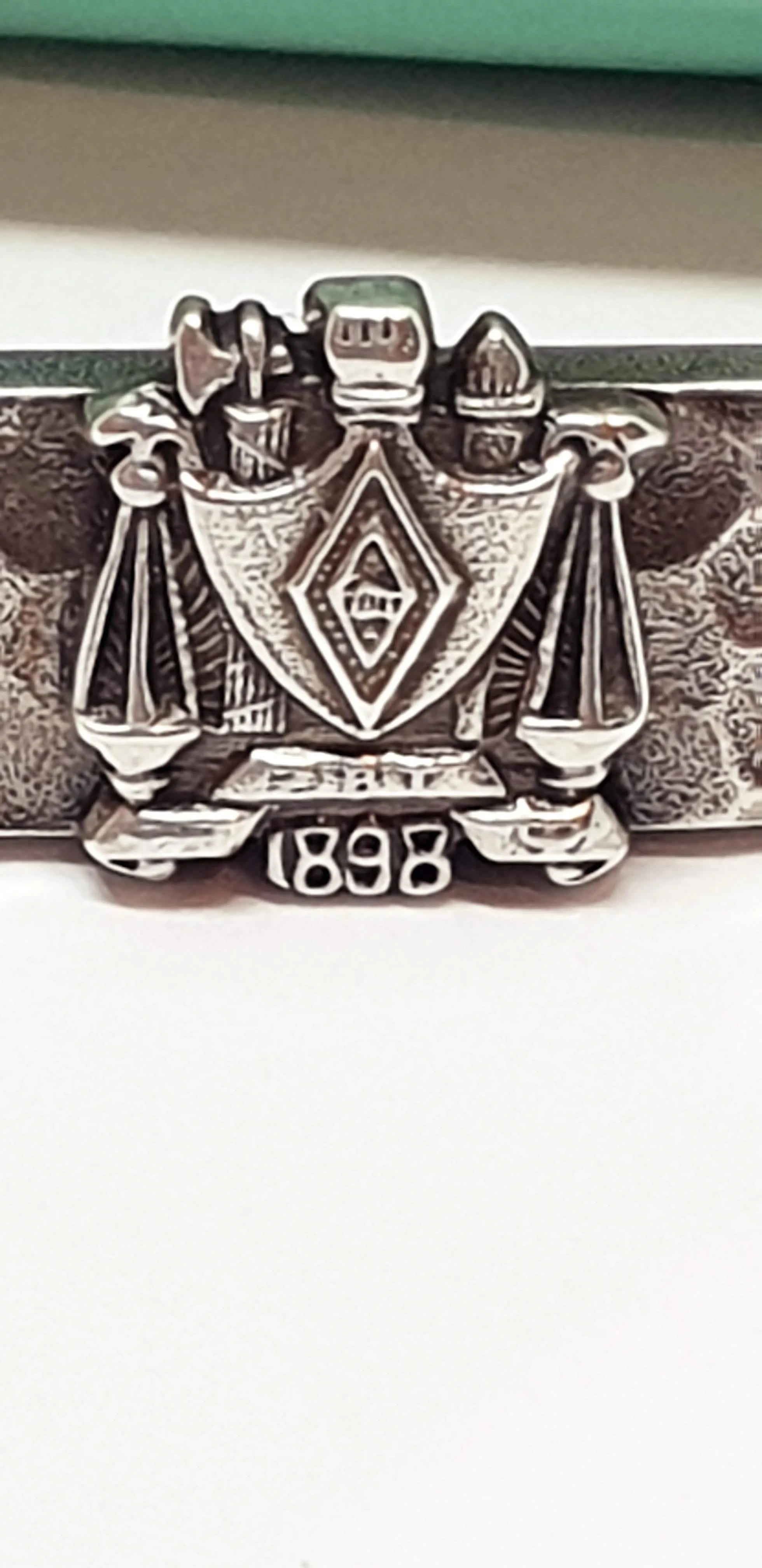 Vintage Sterling Silver Hammered Bar Brooch with Crest