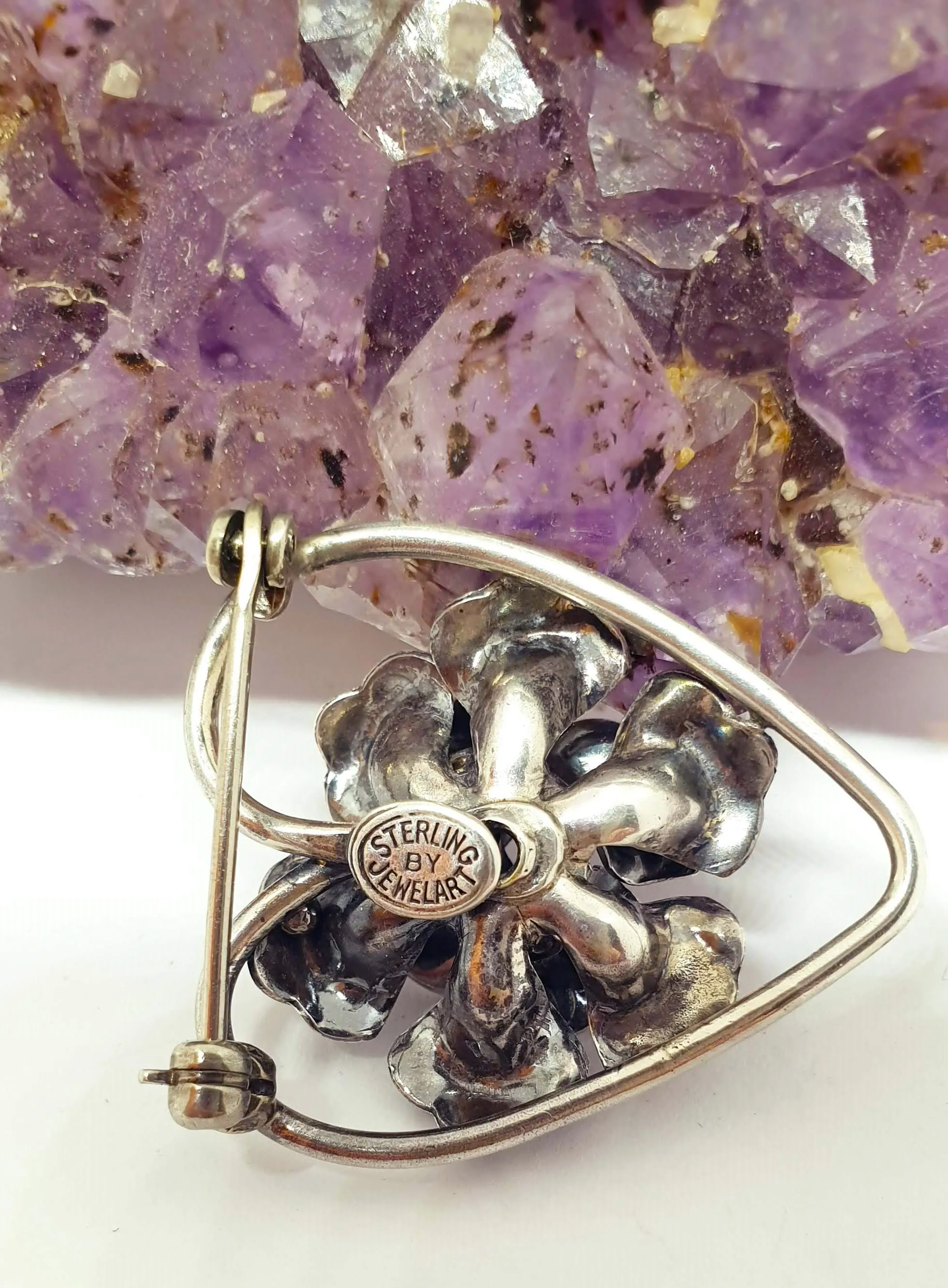 Vintage Sterling Silver Jewelart Heart and Flowers Brooch