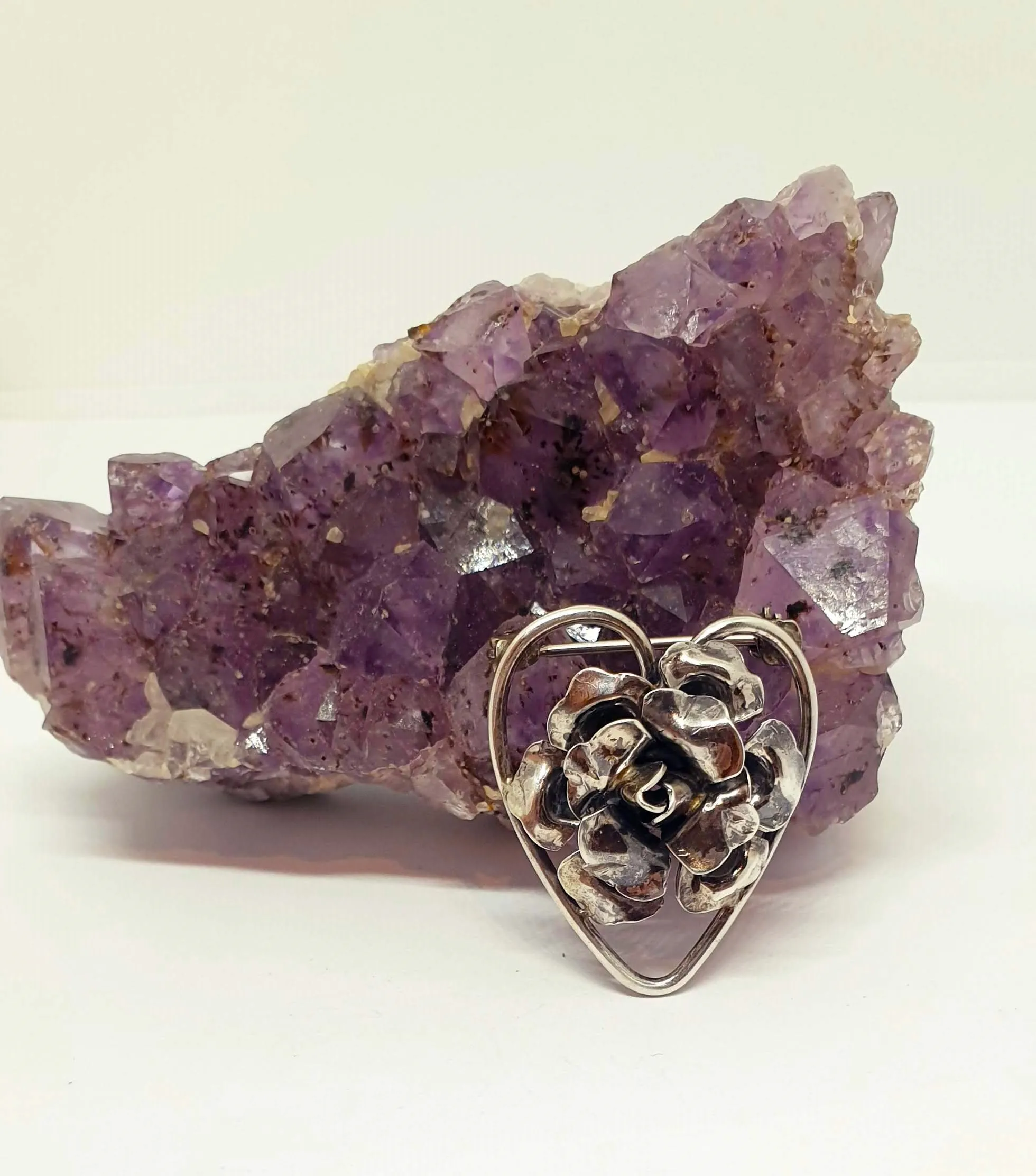 Vintage Sterling Silver Jewelart Heart and Flowers Brooch