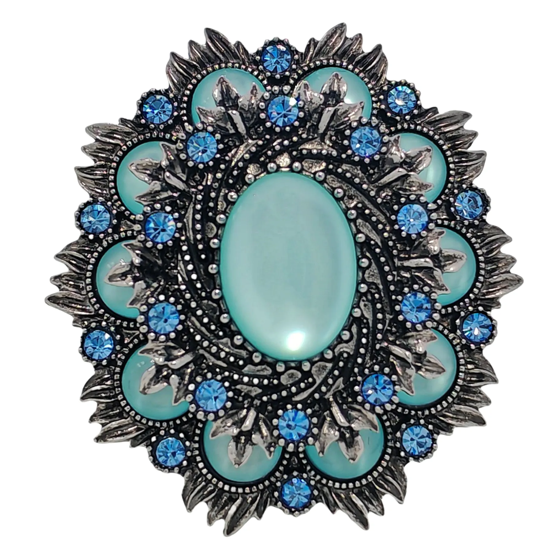 Vintage Stylish Silver & Imitate Blue Oval Flower Brooch Pin for Women