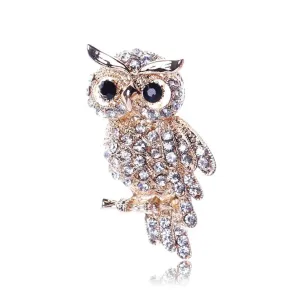Vintage Womens Owl Brooch Rhinestones PIn-Backed Jewellery 4.2cm Gifts Crystal Coat Accessories