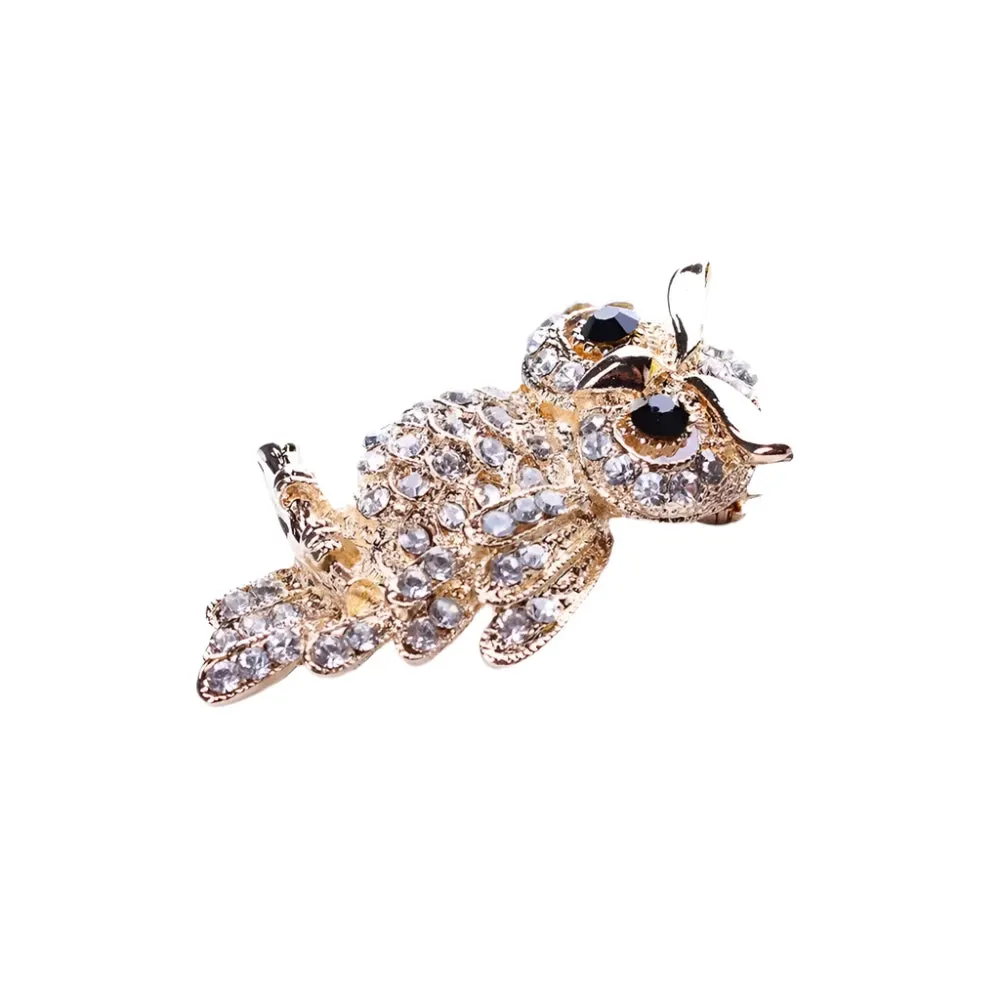 Vintage Womens Owl Brooch Rhinestones PIn-Backed Jewellery 4.2cm Gifts Crystal Coat Accessories