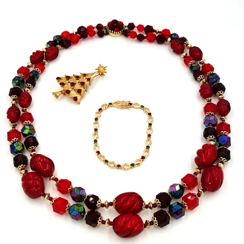 West Germany Vintage Necklace, Roman Rhinestone Bracelet and AAi Brooch