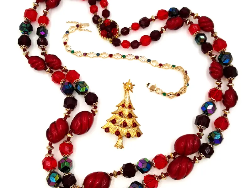 West Germany Vintage Necklace, Roman Rhinestone Bracelet and AAi Brooch