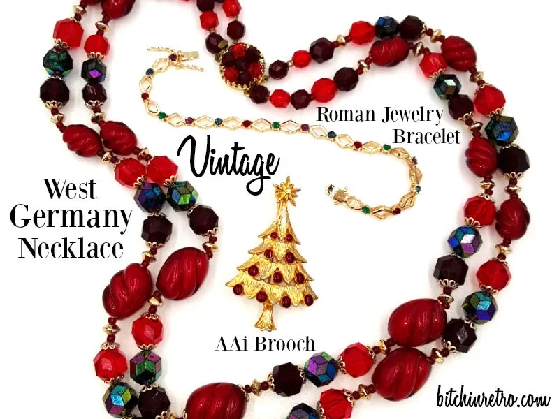 West Germany Vintage Necklace, Roman Rhinestone Bracelet and AAi Brooch