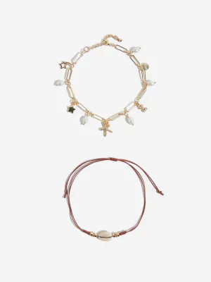 Westside Accessories Gold & Brown Aquatic Anklet Set - Pack of 2